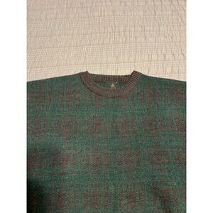 VTG Club Room Green Gray Wool Blend Preppy Grandpa Xmas Sweater Plaid Size L